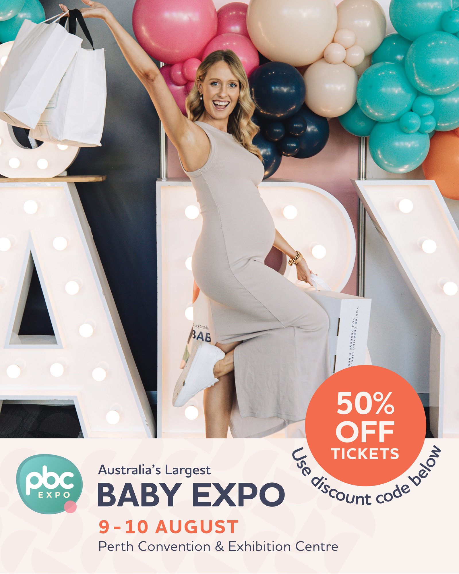 pregnant lady holding shopping bags at PBC Expo